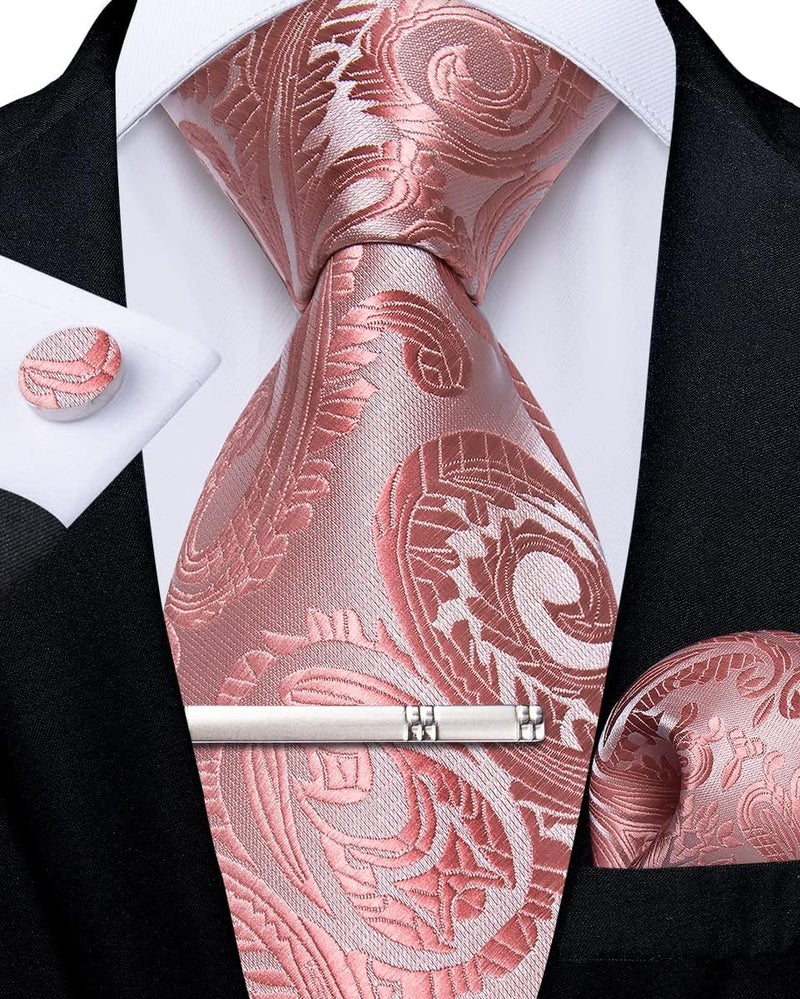 DiBanGu Paisley Ties for Men Silk Necktie and Pocket Square Cufflinks Tie Clip Set Woven Classic Mens Tie for Wedding Party - Image 1